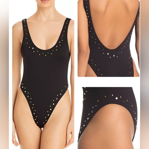Dolce Vita Stella High-Leg One Piece Swimsuit In Black And Gold Studs Size L - Picture 14 of 16